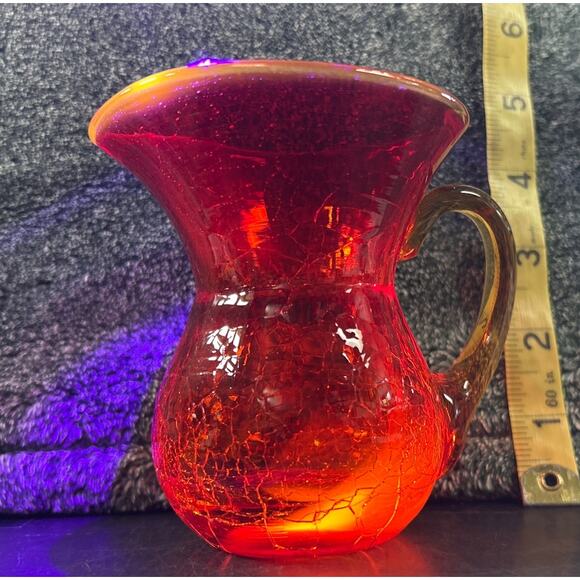 Miniature Blenko Handblown Crackle Glass Pitcher Vintage - Picture 7 of 9